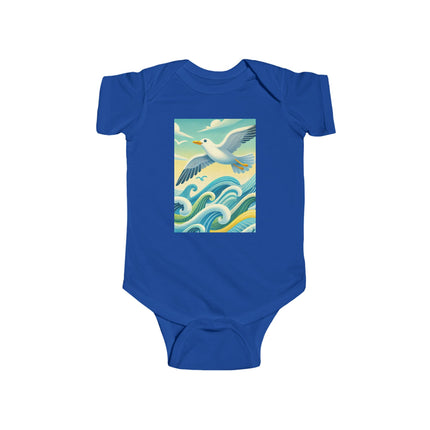Seagull Riding a Wave Baby Bodysuit – Ocean Adventure Coastal Design