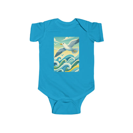 Seagull Riding a Wave Baby Bodysuit – Ocean Adventure Coastal Design