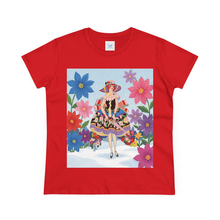 🌸❄️ The Winter Blossom Belle Cotton Tee – Art Deco Floral Fantasy