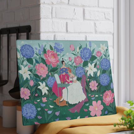 🌸🕯️ The Lady Of The Secret Garden Vanity Glass Cutting Board – Art Deco Floral Elegance