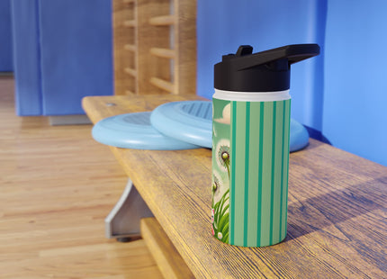 Geisha Kitten and the Dandelion Wish Stainless Steel Water Bottle, Standard Lid