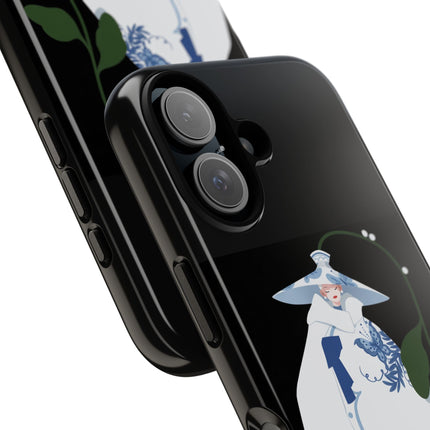 Blue & White Porcelain Geisha Phone Case – Elegant Mystery & Floral Grace