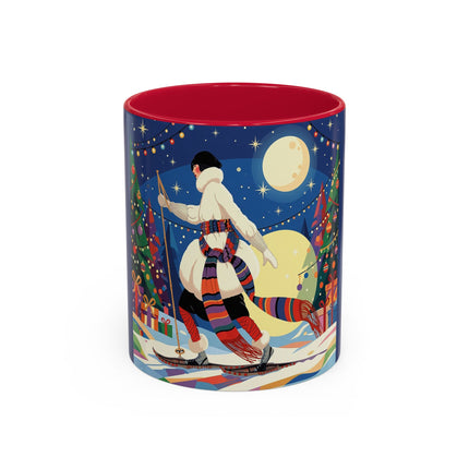 🌙🎿 The Moonlit Christmas Skier Colorful Mug – Whimsical Holiday Fantasy