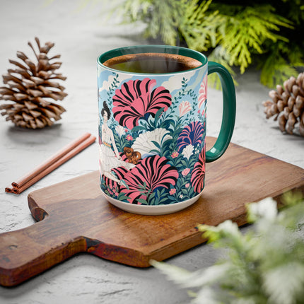 🌸🦋 The Enchanted Pink Blossom Retreat Colorful Mug – Art Deco Floral Whimsy
