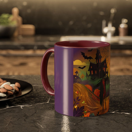 🌙🎃 The Scarecrow Of Haunted Hollow Colorful Mug – Whimsical Halloween Mystery