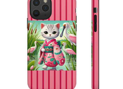 Geisha Kitten Strolls Among the Spoonbills Phone Cases