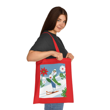 🎿🌺 The Winter Garden Skier Cotton Tote Bag – Colorful Winter Adventure