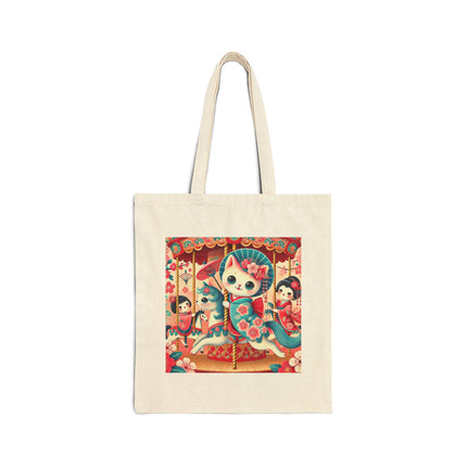 Geisha Kitten's Enchanted Carousel Ride Cotton Canvas Tote Bag