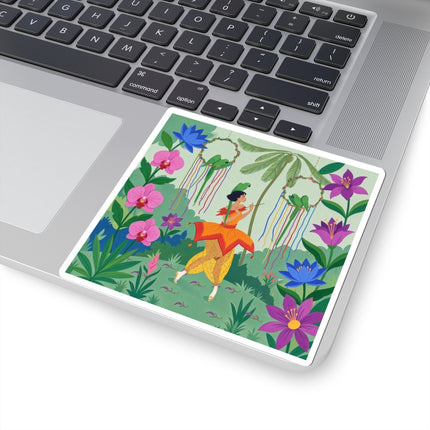 🦜🌺 The Parrot Dancer Kiss-Cut Stickers – Art Deco Tropical Whimsy