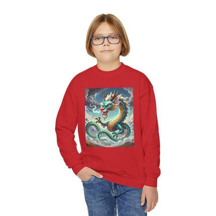 Tibetan Dragon in Battle Youth Crewneck Sweatshirt – Power, Motion & Mythic Adventure