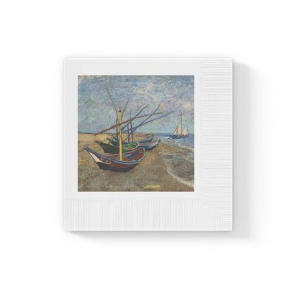 Fishing Boats on the Beach at Saintes-Maries by Vincent Van Gogh White Coined Napkins