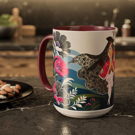 🌸🎀 The Pink Lace Garden Promenade Colorful Mug – Art Deco Fashion Elegance