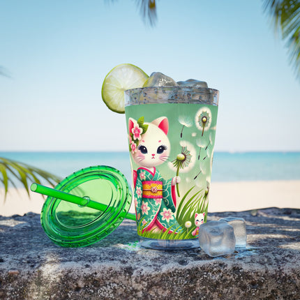 Geisha Kitten and the Dandelion Wish Sunsplash Tumbler with Straw, 16oz