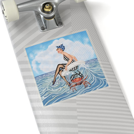🦀🌊 The Seaside Crab Ride Kiss-Cut Stickers – Art Deco Beach Whimsy