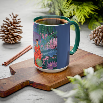 The Lady Of The Cherry Blossoms Colorful Mugs – Art Deco Spring Elegance