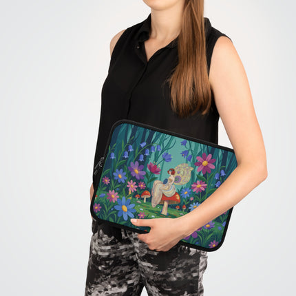 🧚🌸 The Lady Of The Enchanted Mushroom Garden Laptop Sleeve – Art Deco Woodland Fantasy