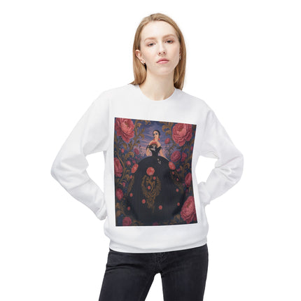🌹🖤 The Lady Of The Midnight Rose Garden Midweight Crewneck Sweatshirt – Art Deco Floral Elegance