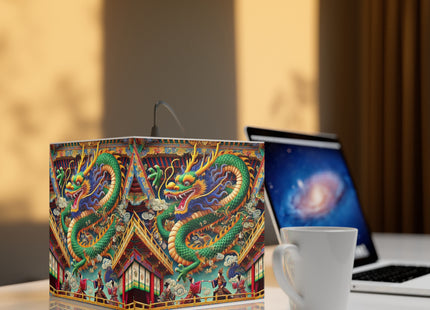 Tibetan Dragon Over Kabuki Duel Light Cube Lamp