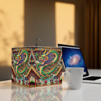 Tibetan Dragon Over Kabuki Duel Light Cube Lamp