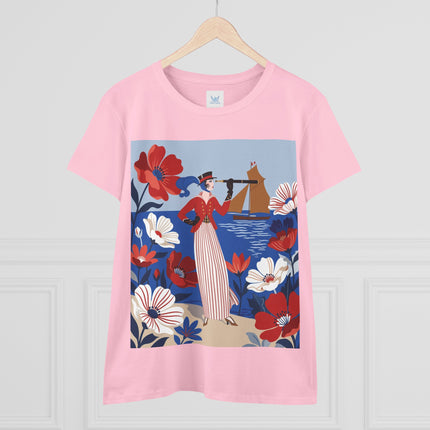 ⚓🌺 The Seaside Flower Adventurer Cotton Tee – Art Deco Nautical Fashion