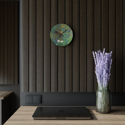 Farm Garden with Sunflowers by Gustav Klimt Acrylic Wall Clock, Round and Square