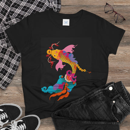 Golden Koi Women's Midweight Cotton Tee – Prosperity & Vibrant Energy
