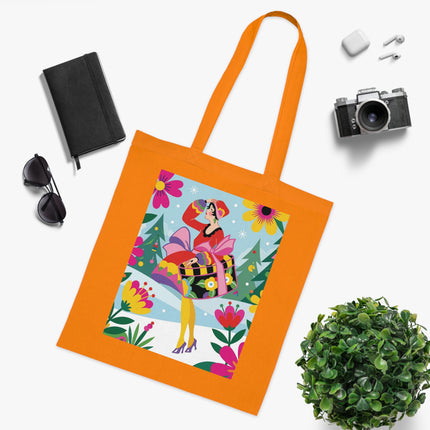 🎄🌺 Christmas In The Winter Garden Cotton Tote Bag – Art Deco Holiday Whimsy