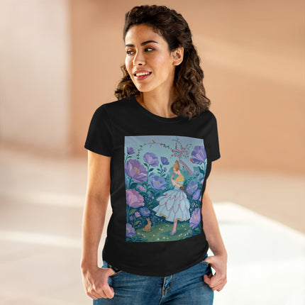 🌸🐇 The Secret Blossom Garden Cotton Tee – Art Deco Spring Whimsy