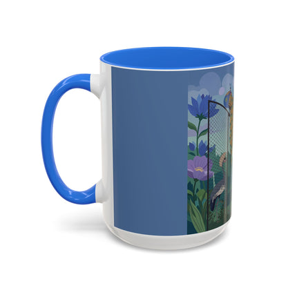 The Lady And The Enchanted Heron Colorful Mugs – Art Deco Botanical Elegance