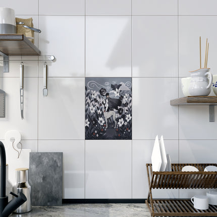 🖤🌸 The Greyhound Floral Promenade Ceramic Tile – Art Deco Monochrome Fashion