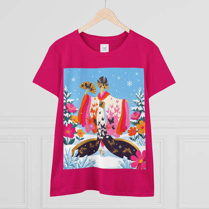 🦋❄️ Butterflies In The Snow Cotton Tee – Art Deco Japanese Floral Fantasy