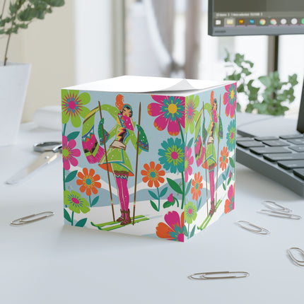 🎿🌸 The Winter Flower Adventurer Note Cube – Colorful Retro Ski Fantasy