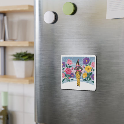 🐇🌸 The Lady With The White Rabbit Die-Cut Magnets – Art Deco Floral Whimsy