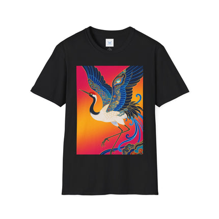 🪽🌅 The Celestial Crane Softstyle T-Shirt – Art Deco Wings Of Elegance