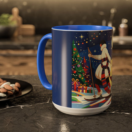 🌙🎿 The Moonlit Christmas Skier Colorful Mug – Whimsical Holiday Fantasy
