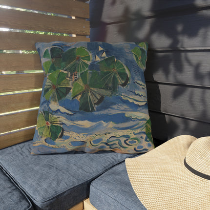 Lake with Pine Branch (Baltic Sea) by Oskar Moll Outdoor Pillows