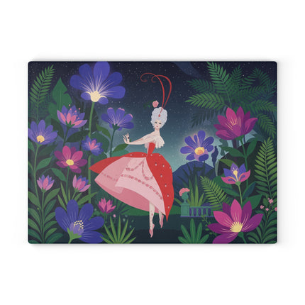 🌙🌺 The Lady Of The Midnight Flower Garden Glass Cutting Board – Art Deco Floral Elegance