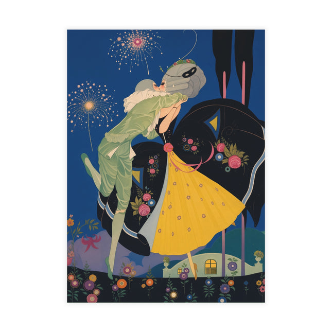 🎭🌼 The Midnight Masquerade Kiss Postcard Bundles – Art Deco Garden Romance