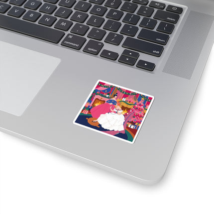 🎀🔥 Christmas By The Fireside Kiss-Cut Sticker – Art Deco Holiday Elegance