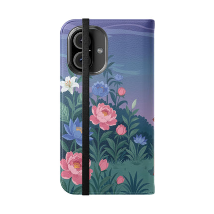 🐦🌸 The Lady And The Golden Bird Flip Case – Art Deco Floral Reverie