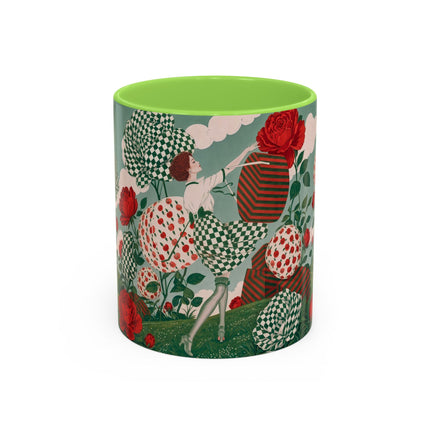 🌹💚 The Scarlet Rose Checkerboard Garden Colorful Mug – Art Deco Floral Whimsy
