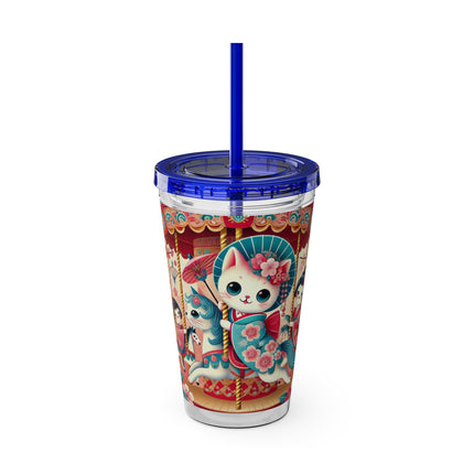 Geisha Kitten's Enchanted Carousel Ride Sunsplash Tumbler with Straw, 16oz