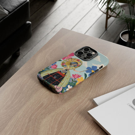 🌸🪞 The Floral Parasol Reflection Phone Case – Art Deco Garden Fantasy