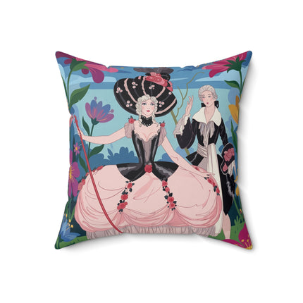 🌸🎀 The Grand Fashion Promenade Square Pillow – Art Deco Floral Whimsy