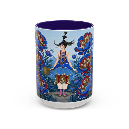 💙🌺 The Sapphire Blossom Garden Dancer Colorful Mug – Art Deco Fashion Fantasy