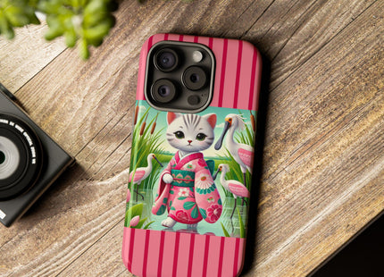 Geisha Kitten Strolls Among the Spoonbills Phone Cases