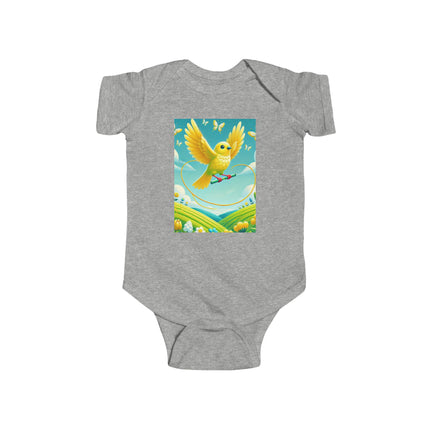 Canary Jumping Rope Baby Bodysuit – Whimsical Canary Garden Play Design