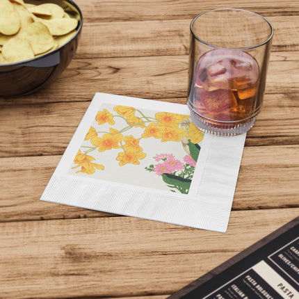 Golden Bow Orchid by Tanigami Kônan White Coined Napkins
