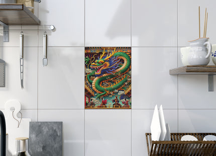 Tibetan Dragon Over Kabuki Duel Ceramic Tile