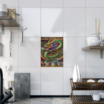 Tibetan Dragon Over Kabuki Duel Ceramic Tile